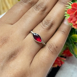 Handmade Marquise Garnet Ring: Sterling Silver Minimalist Jewelry