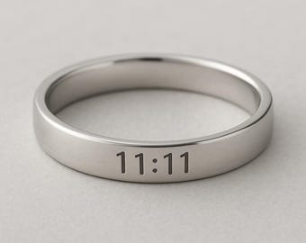 11:11 Angel Number Ring, Stainless Steel Engraved Band, Spiritual Jewelry