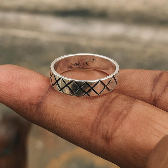 Handcrafted Silver Crisscross Ring: Rustic Geometric Band - Etsy