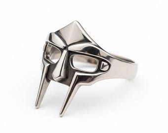 MF DOOM Mask Ring, Handmade Sterling Silver Antique Finish, Tone Hip Hop Jewelry,