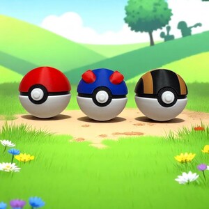 Clicker Poké Ball Set – 3D Printed Fidget Toys (Set of 3) | Pokeball Clicker Gift | Gamer Desk Toy | Stress Relief for Kids and Adults