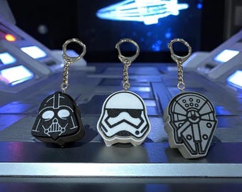 Star Wars Clicker Fidget Schlüsselanhänger 3er Set – Darth Vader, Stormtrooper, Millenium Falke | 3D gedrucktes Sensorisches Spielzeug Geschenk für Star Wars Fans