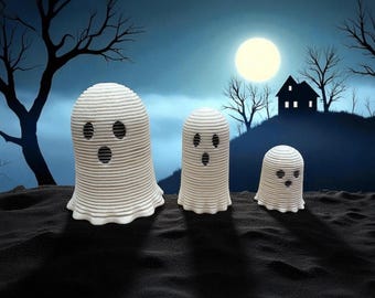 Fantasmas Slinky – Juego de 3 / Juguete elástico para inquietos con impresión 3D / Figuras de fantasmas blancas o que brillan en la oscuridad para Halloween / Decoración de escritorio espeluznante