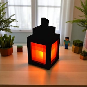 Minecraft Style Lantern – 3D Printed Pixel Light with LED Tealight | Gamer Room Decor, Cosplay Prop, Gift for Him or Her