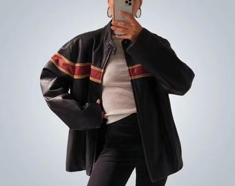 90s Oversized Real Leather Jacket: Retro Women's Style