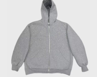 Rhinestone Galaxy Zip Up Hoodie Streetwear Pullover for Men & Women