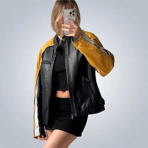 Retro 90s Biker Leather Jacket: Oversized Racer Style