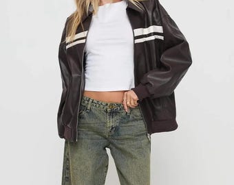 Oversized Leather Jacket Handmade Women Leather Jackets Gift For Her