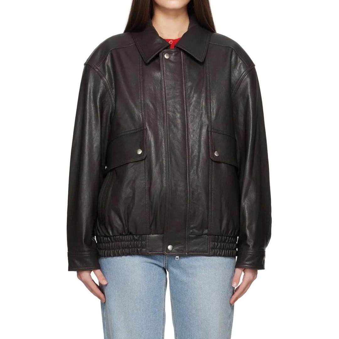 Vintage 90s Brown Genuine Leather Jacket Oversized Fit Gift for