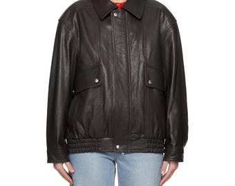 Vintage 90s Brown Genuine Leather Jacket Oversized Fit Gift for