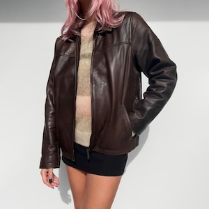 Vintage Black Leather Jacket 90s Oversized Genuine Leather Jacket Outerwear Gift For Here Ladies Soft Leather Jacket Fast Shipping
