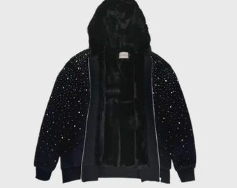 Rhinestone Galaxy Zip Up Hoodie Streetwear Pullover for Men & Women