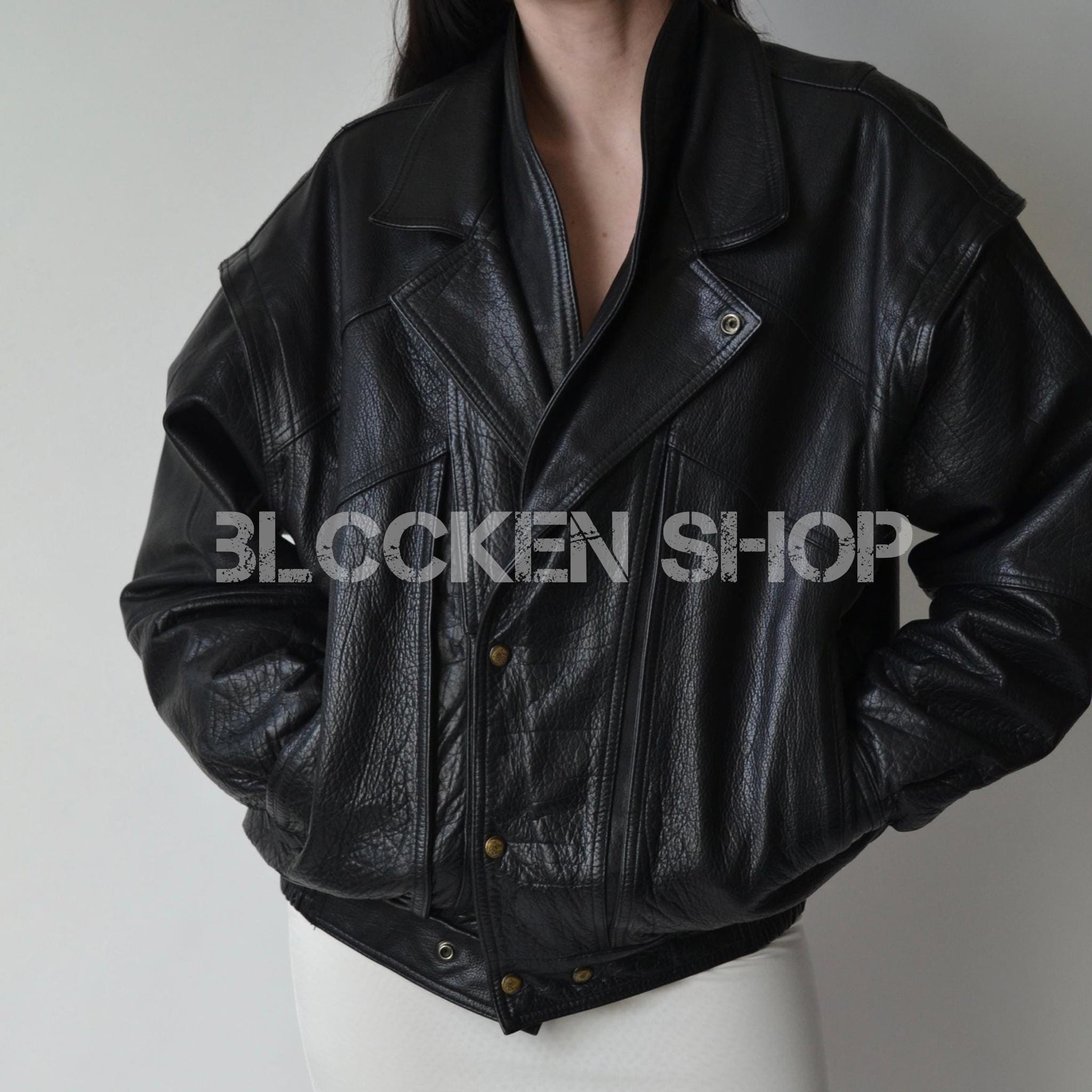 Vintage 90s Oversized Biker Leather Jacket: Genuine Soft Leather