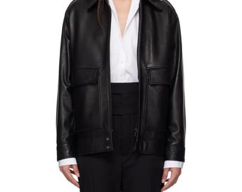 Vintage jaren 90 zwart echt leren jas oversized pasvorm cadeau voor haar