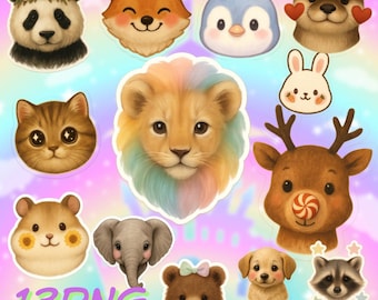 Kawaii Animal Clipart: Baby Animal Stickers, Commercial Use (PNG)