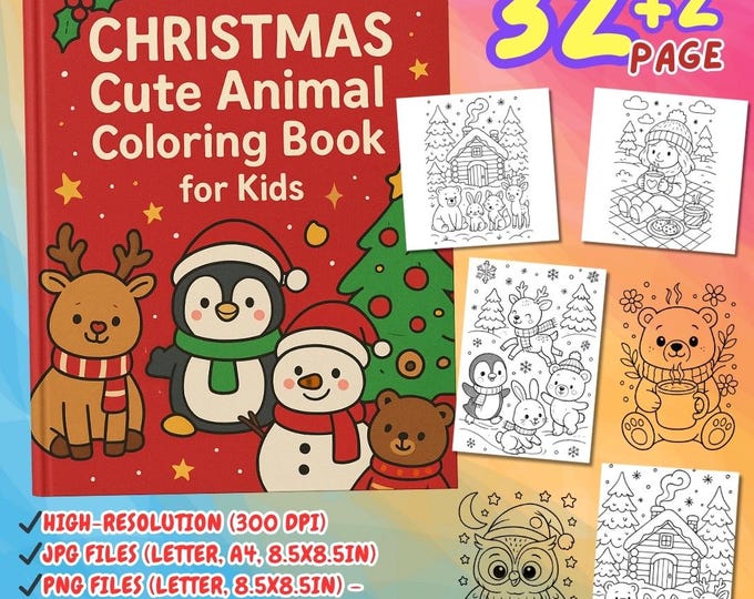 Christmas Coloring Pages- Kawaii Holiday Pack for Kids- 10 Printable ...