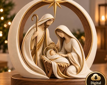 Krippenszene der Heiligen Familie (STL-Datei), moderner 3D-Druck einer Weihnachtskrippe, Jesus-, Maria- und Josef-Figur, religiöses Weihnachtsfest, digitaler Download
