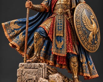 STL-Datei „Königlicher Krieger“, Miniatur eines antiken persischen Königs, Fantasy-Krieger-Statue zum 3D-Drucken, Digitaler Download
