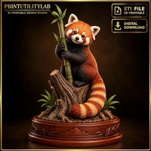 3D-print van een rode panda als bamboebeschermer | Miniatuur van een wild dier (STL-bestand)