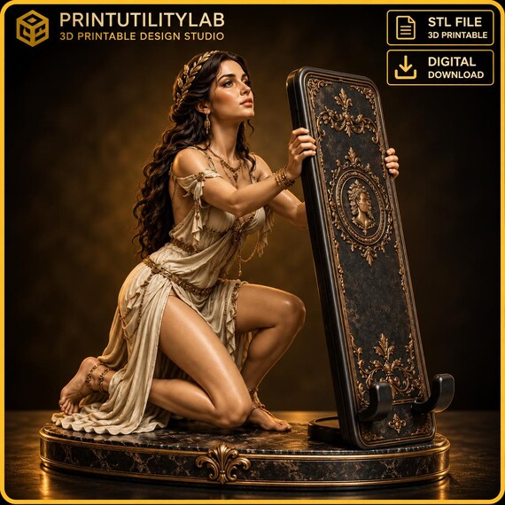 Goddess Phone Stand STL, Female Statue Holder, Fantasy Desk Decor Digital Download