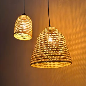 Bell shape rattan lamp shade pendant light handwoven rattan wicker hanging lamp large rattan chandelier restaurant decor
