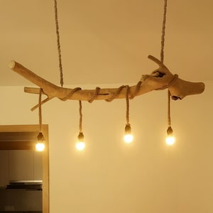 Driftwood ceiling light chandelier pendant lighting tree branch drift wood hanging rope boho ceiling light dining room decoration