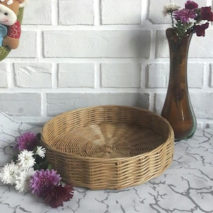 Wicker Tray Round Wicker Tray Handmade Wicker Tray Serving Tray 12 in Fruit Basket Custom Wicker Trays Woven Basket Desk Organizer Baskets