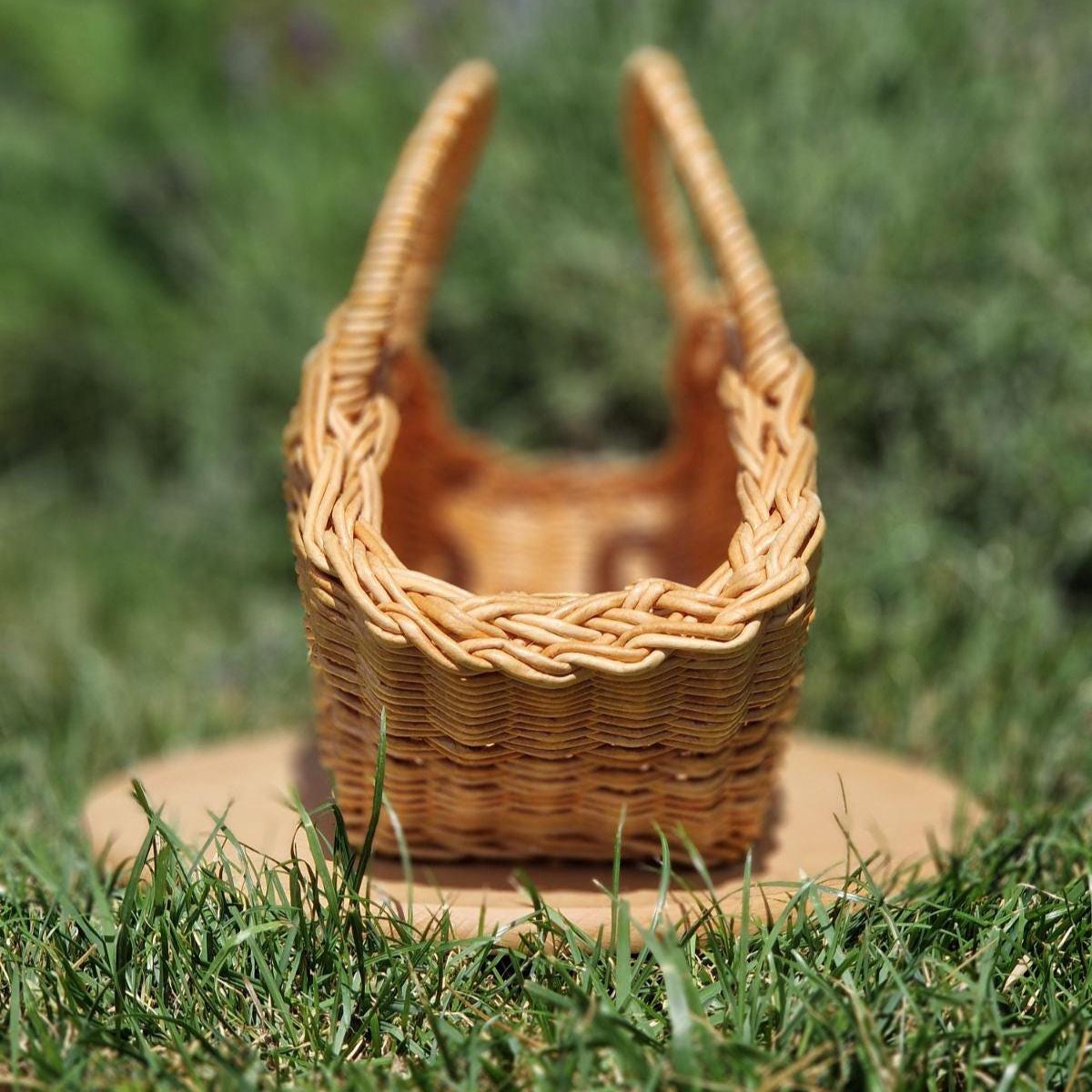 ハンドメイド編み込み籐かごバッグ、20×8×6インチ：花見、ピクニック