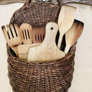 Hanging Pocket Basket Kitchen Hanging Storage Basket Large Hanging Wall Basket Narrow Wall Basket Door Basket Unique Farmhouse Decor
