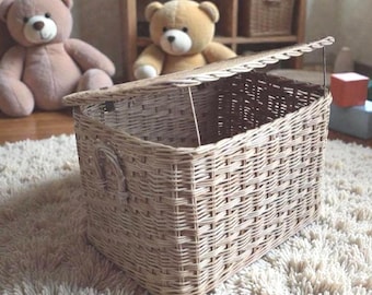 Duży wiklinowy kosz do przechowywania z pokrywką: na pranie, zabawki, przybory do szycia, organizer kuchenny