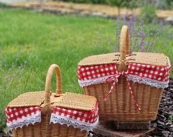 Handmade Wicker Basket With 2 Lid, 20*16 in: Picnic, Beach, Market, Harvest Basket