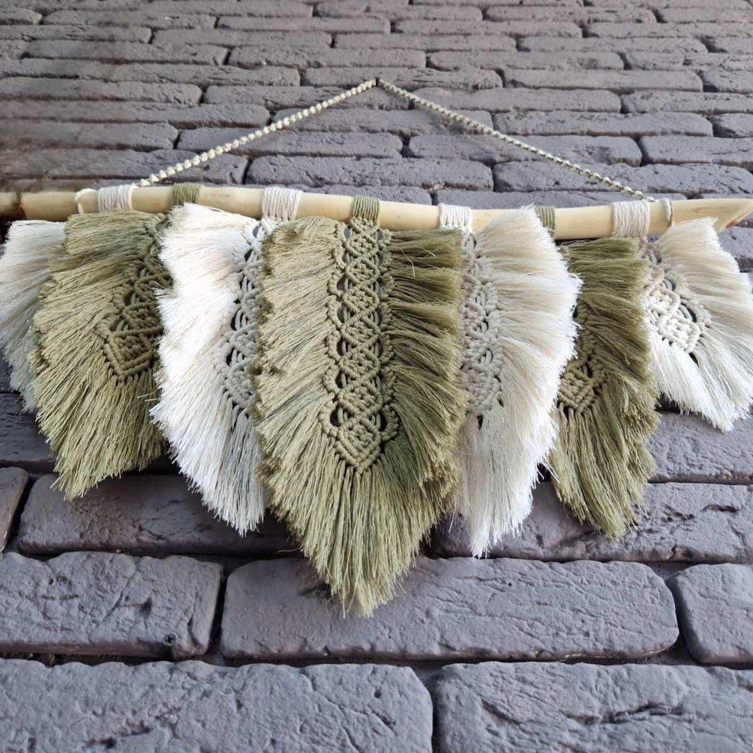 Tree Branch Macrame Macrame Wall Hanging: 7 Leaves Tree Branch Decor - Boho Cotton Art - Etsy