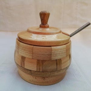Sugar Container Wooden Pot for Sugar and Salt Wooden Bowl With Lid Handmade Sugar Bowl Small Wooden Jar Spice Jars Recycled Wood Cottage