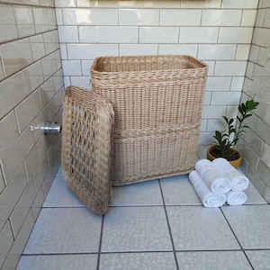 Large Rectangular Wicker Storage Basket With Lid