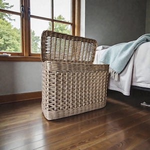Large Rectangular Wicker Storage Basket With Lid: Laundry, Sewing, Toys, Blankets