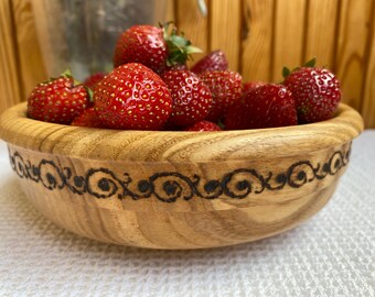 Hand Carved Ash Wood Bowl: Rustic Cottage Decor, 7.7 in