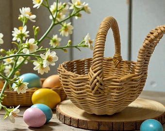 Wicker Easter Baskets, 8*4.4*8 in, With Rabbit Ears, Egg Basket, Picnic