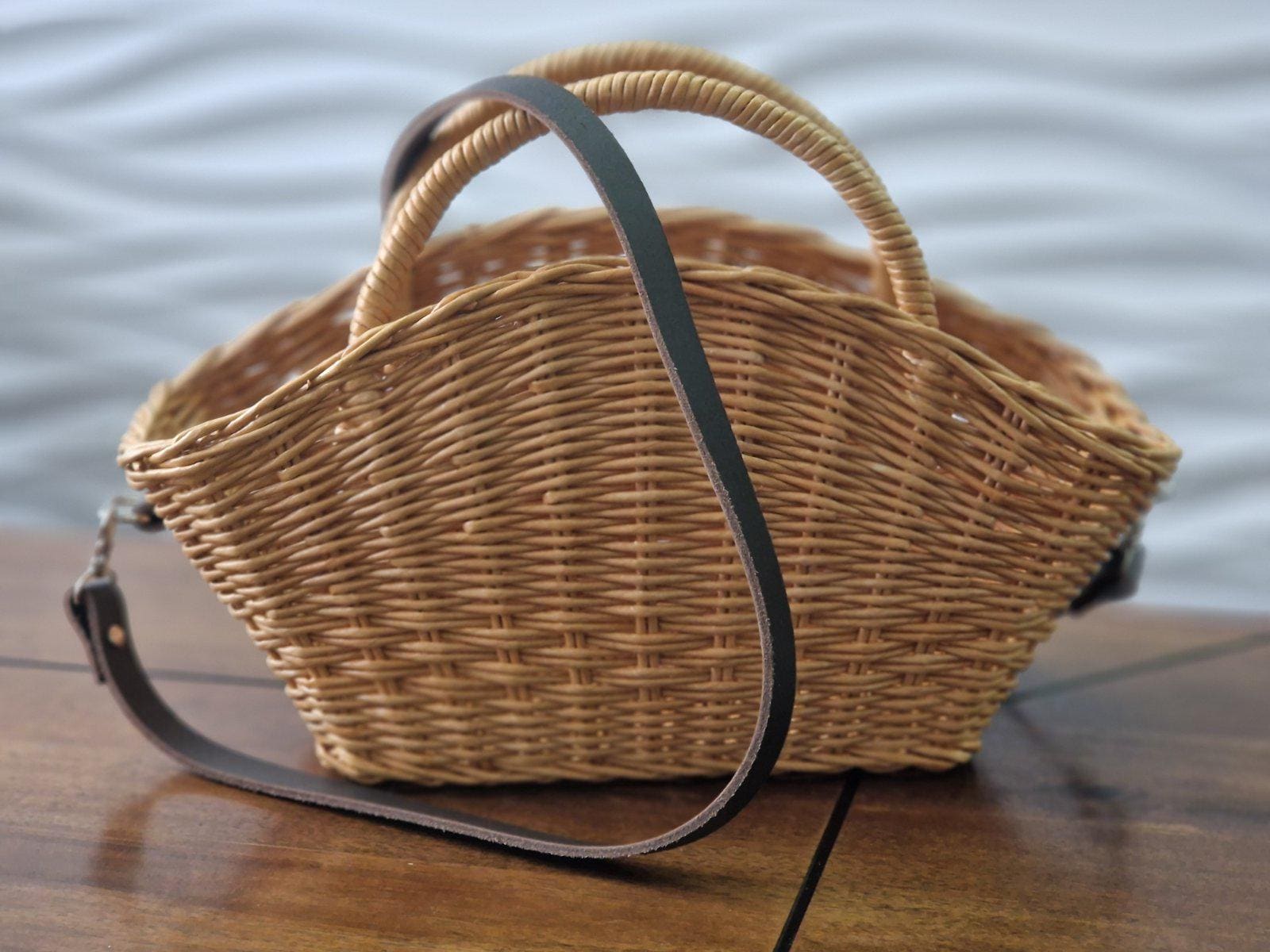 ハンドメイド編み込み籐かごバッグ、20×8×6インチ：花見、ピクニック