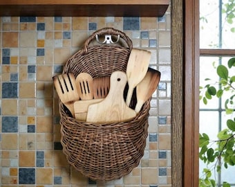 Hanging Wicker Basket 17.5*8.5 ; 17.5*14.5 in: Farmhouse Wall Decor, Kitchen Storage Organization