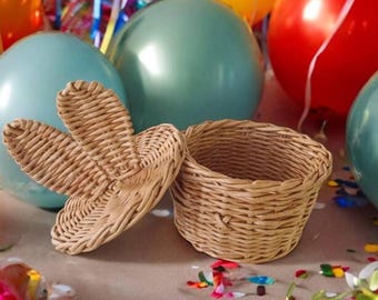 Wicker Basket With Bunny Ears 7*5*8 in – Decorative Basket For Children, Storag, Sewing, Gift