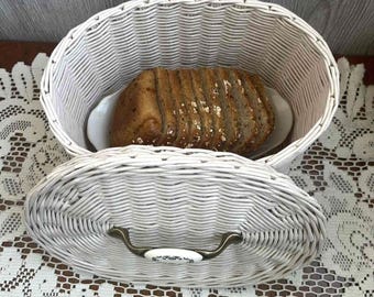 Cesto de armazenamento em vime trançado à mão com tampa, 31,5 cm x 21,3 cm x 17,3 cm: Organizador para cozinha, banheiro e costura
