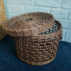 Wicker Basket Storage Wicker Organizer+ Lid Bathroom Sewing Baskets Organizer For Storing Round Basket Handwoven Storage Custom Basket