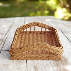 Large Woven Tray: 18*14 in, Rectangular Wicker Serving Tray with Wooden Frame