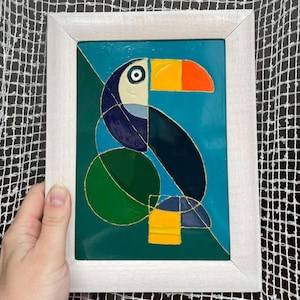 Glas Wandmalerei Kunst Papagei Vogel Bild Gemälde in der Glasmalerei Technik auf Kunststoff Buntglas Kunst Geschenk Gemälde Holzrahmen