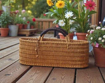 Wicker Basket Bag: 20*7*4.8 in, Women's Shopping Tote with Leather Handles