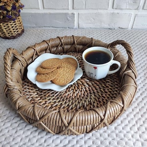 Wicker Tray Round Wicker Tray Handmade Wicker Tray Serving Tray 12 in Fruit Basket Large Brown Vine Tray Custom Wicker Trays