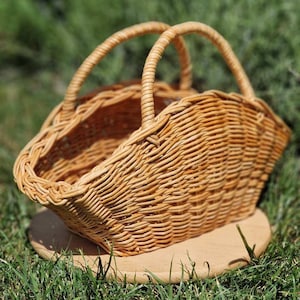 Wicker Basket Flower Gathering Basket Picnic Basket Shopping Basket Handmade Basket With Leather Handles  Bag Custom Baskets Woven Bag