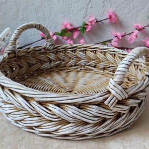 Wicker Tray Round Wicker Tray Handmade Wicker Tray Serving Tray 11.2 in Fruit Basket Custom Wicker Trays Woven Basket