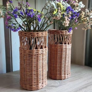 Wicker Flowers Vase Basket Vase Decorative Woven Vase Wicker Planter Wicker Handmade Vase Large Woven Vase