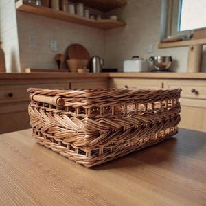 蓋付き籐バスケット 12.4×8.8; 12.4×12インチ: 収納、フルーツ